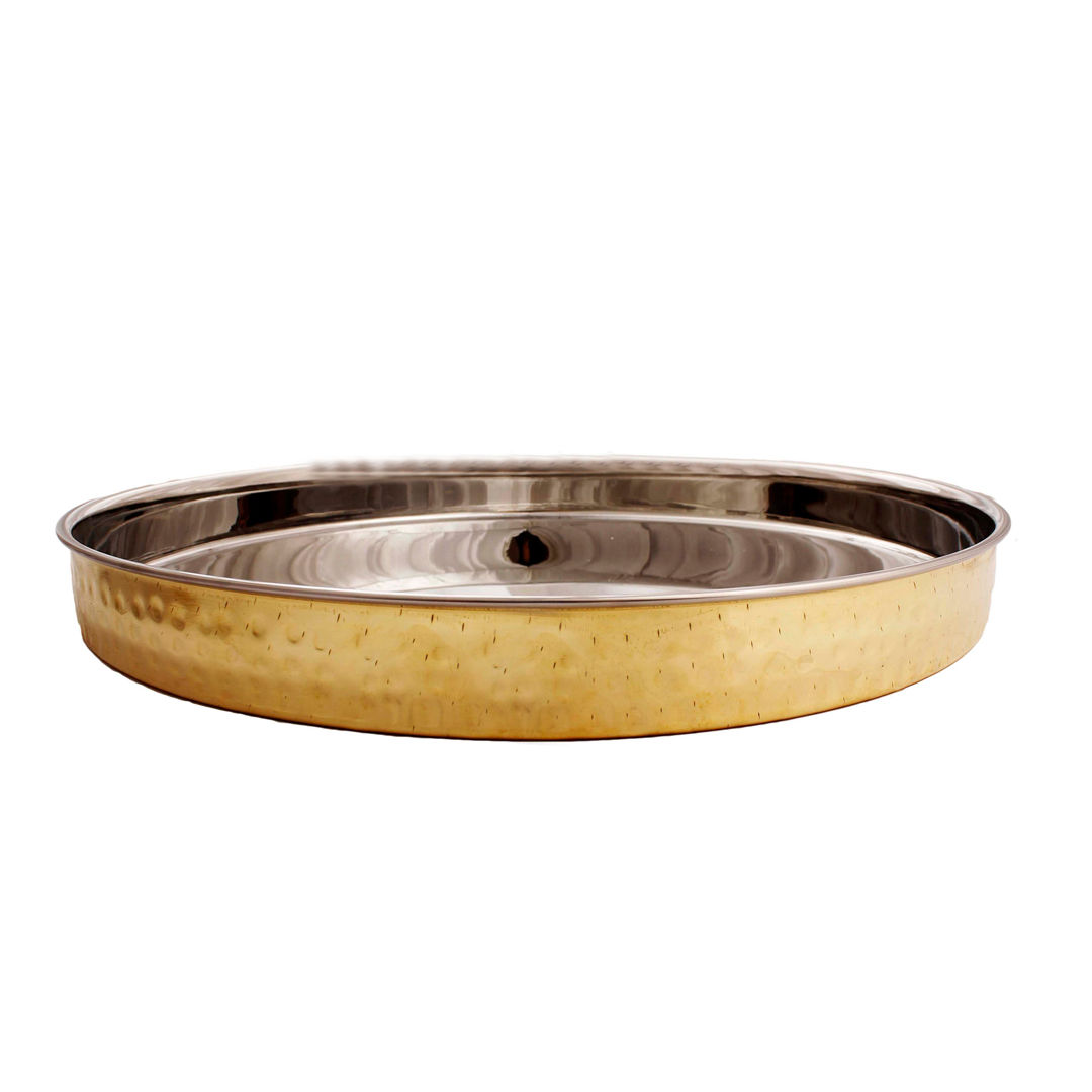 Pure Steel Brass Hammered Designer Plate, Thali, Serveware, Dinnerware - 34.04 cm